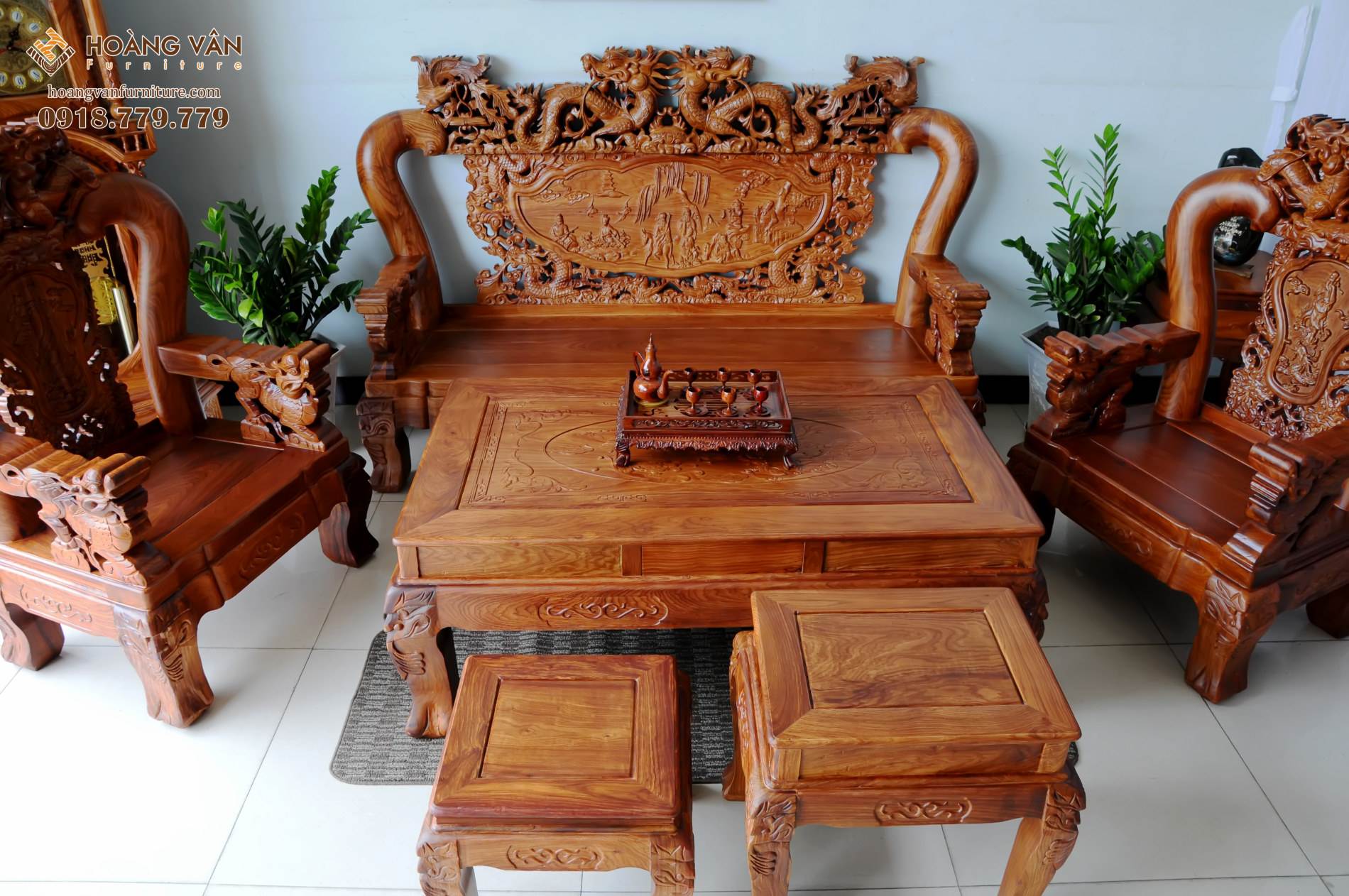 bộ bàn ghế rồng đỉnh gỗ hương