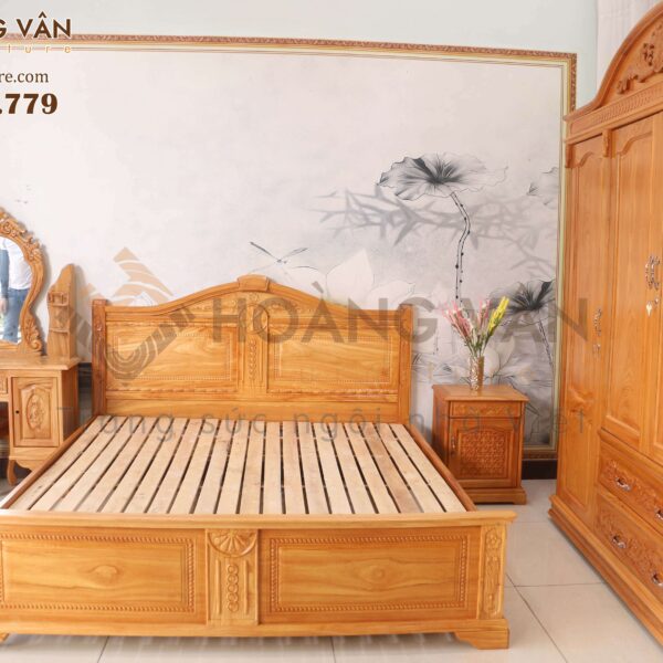 giường gỗ gõ mẫu hạt
