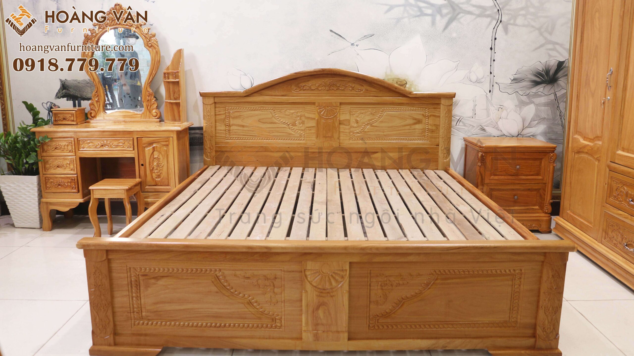 Combo giường gỗ gõ Lá Góc
