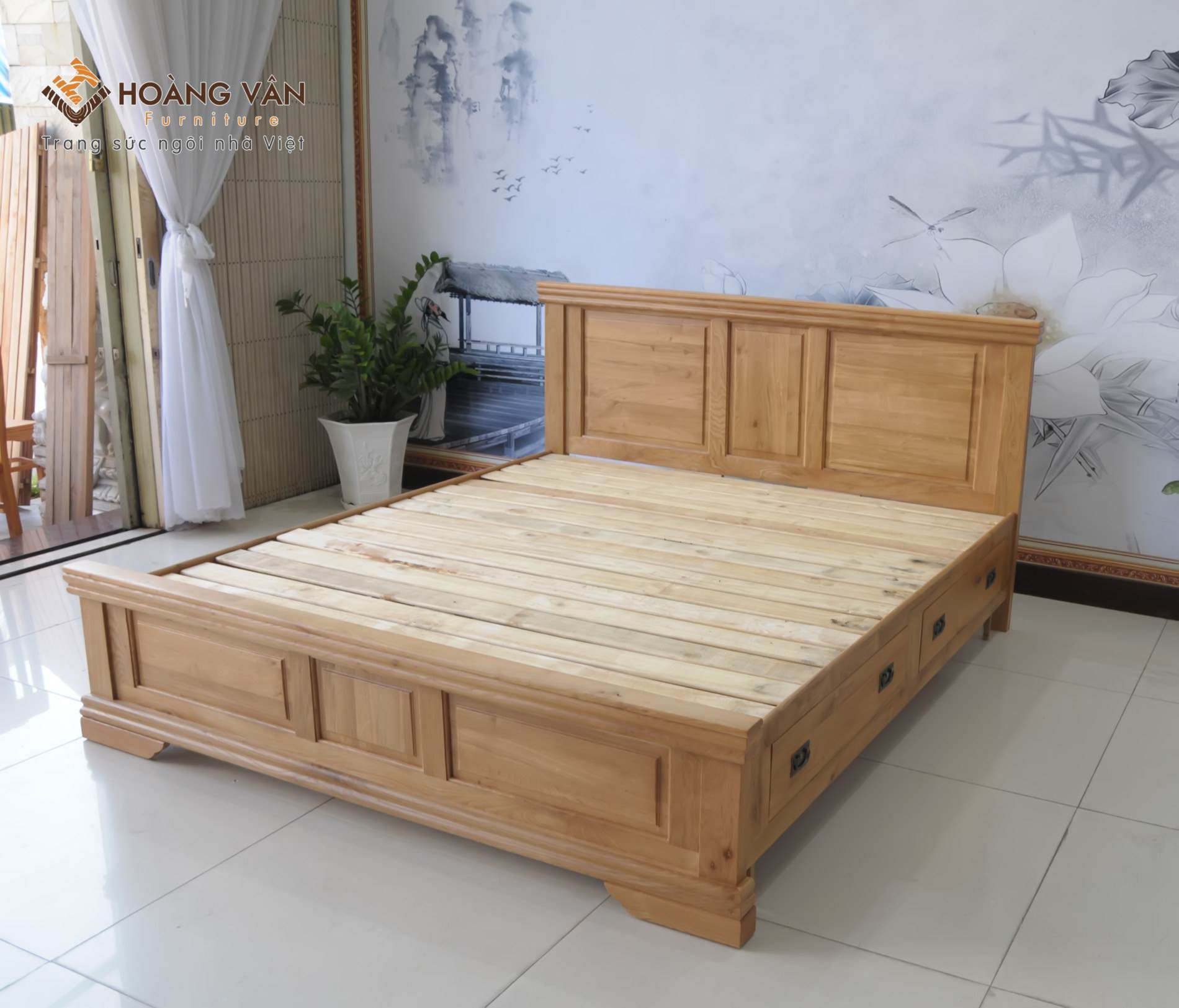 Mẫu giường gỗ sồi hiện đại
