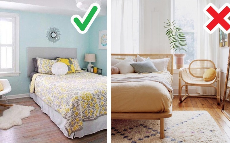 Lựa chọn và sắp xếp từng chi tiết nhỏ phải đảm bảo sự rộng rãi, thông thoáng cho phòng ngủ