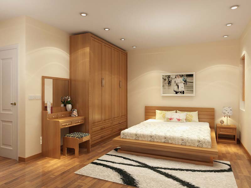 Giường ngủ gỗ vừa vặn và hài hòa với các nội thất khác 