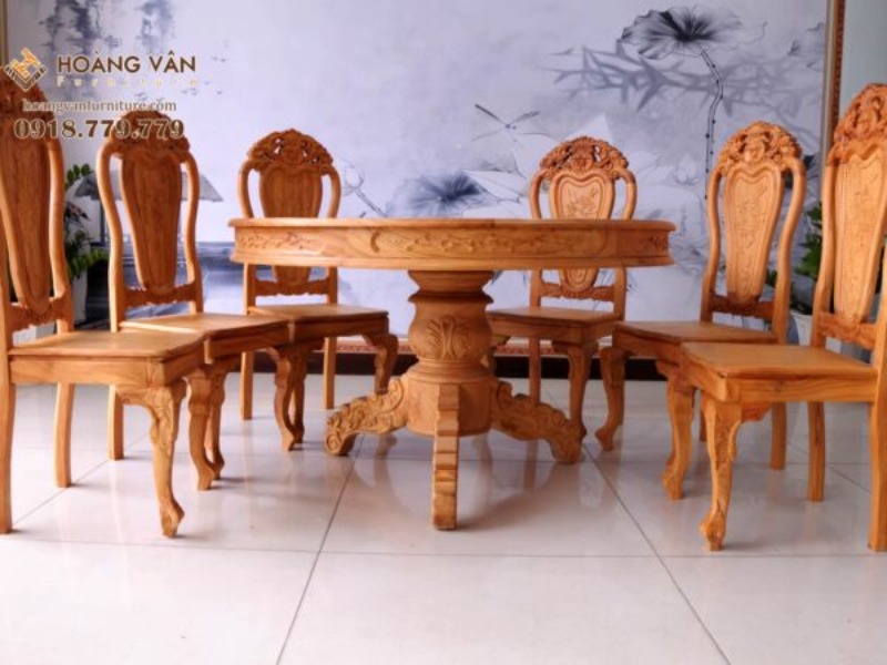 Mẫu bàn ăn tròn gỗ gõ - nội thất Hoàng Vân 