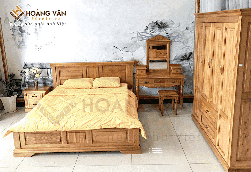 Mẫu combo giường gỗ sồi Mỹ có kiểu dáng nhẹ nhàng, thanh lịch 