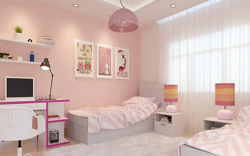 Decor phòng ngủ theo tone màu hồng 