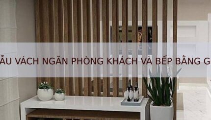 mẫu vách ngăn phòng khách và bếp bằng gỗ