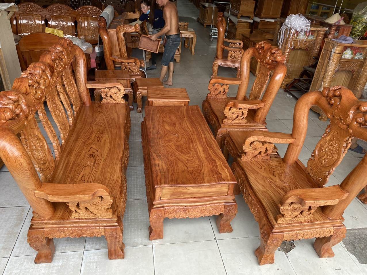bàn ghế salon gỗ hương